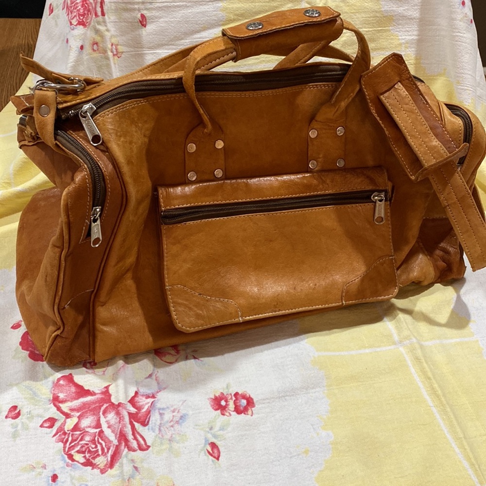 Vintage Brown Leather Suede Duffle Bag Weekender